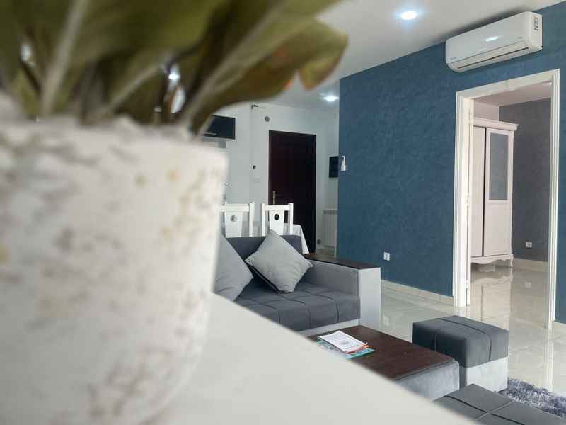 Salon mur bleu
